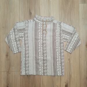 VTG 70s Ethnic Geometric Print Tunic Top Fits Mens S / Womens M Funnel Neck Boho